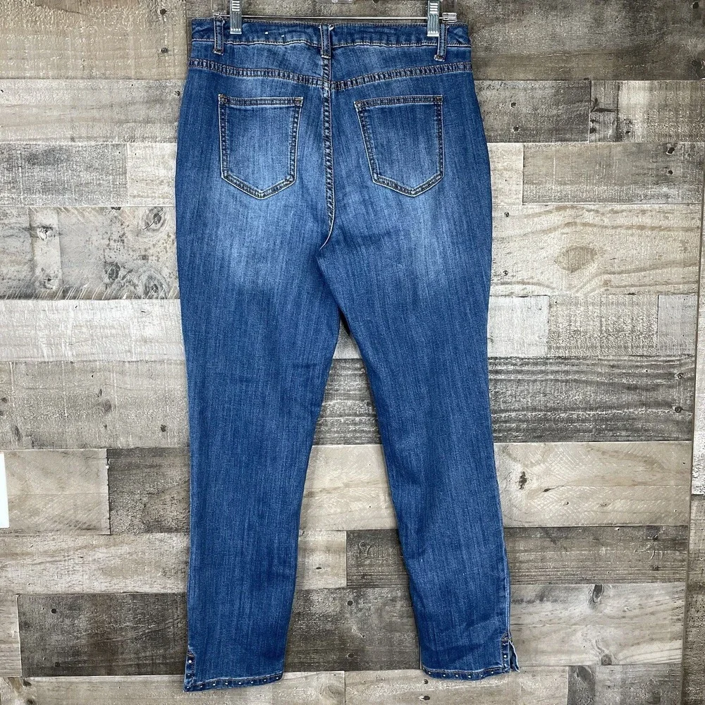 CHRISTOPHER and  BANKS Women's Jeans‎ Size 10 Blue Stretch Denim Bling Hem